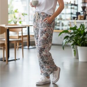 Cali 1850 Beach Boho Floral Print Linen Viscose Pants